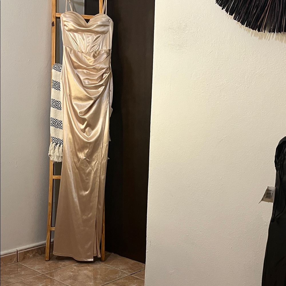 Elegant Satin Gown in Champagne